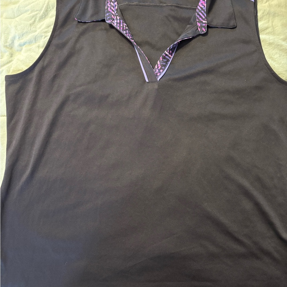 Black Sleeveless Shirt with Patterned Collar